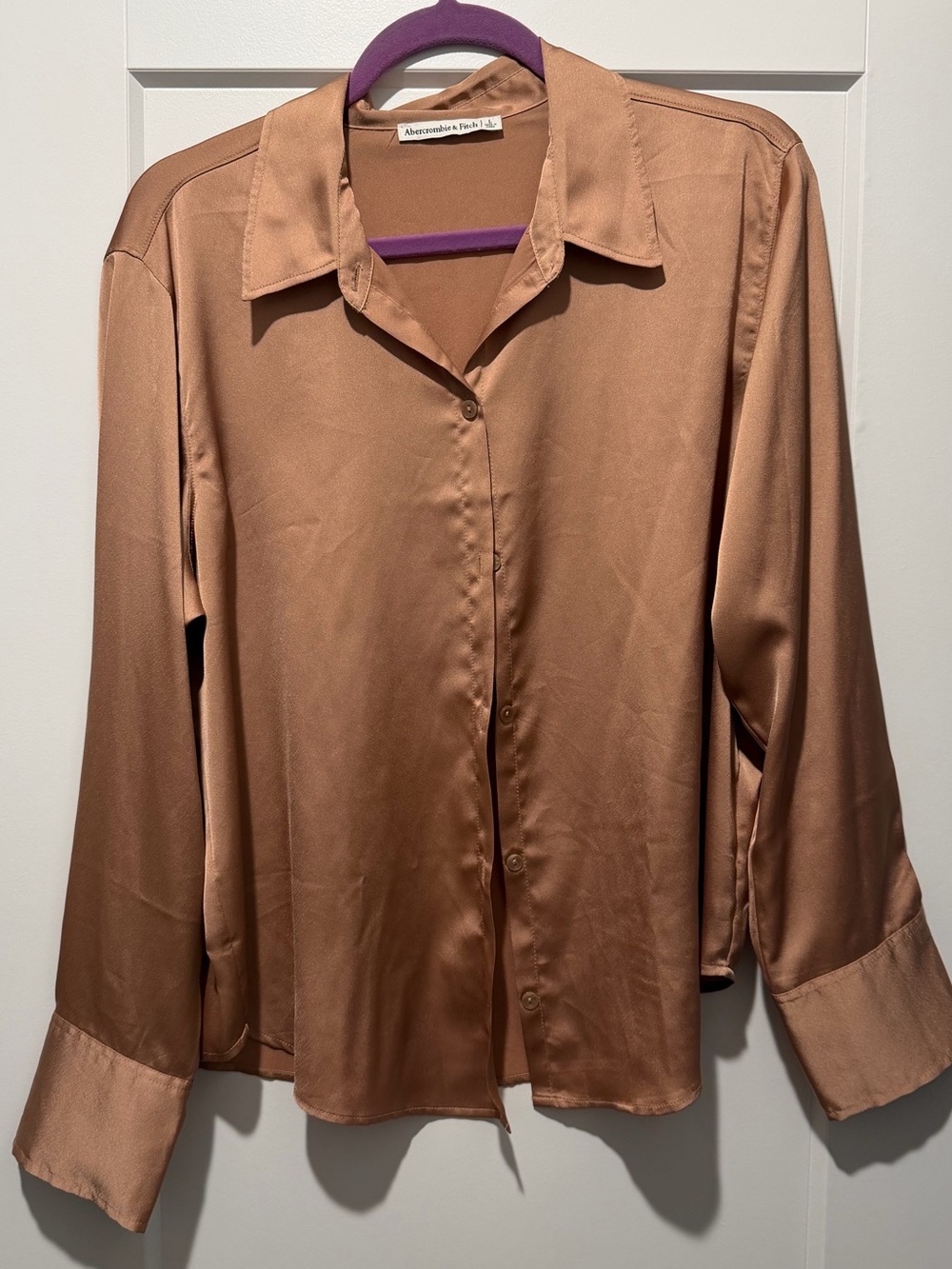 Abercrombie & Fitch Copper Brown Satin Button-Up Top